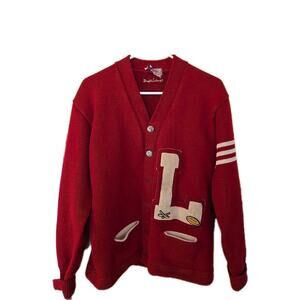 Vintage Dehen Letter Sweater Button Front Boyfriend Cardigan Wool 40s 50s Large